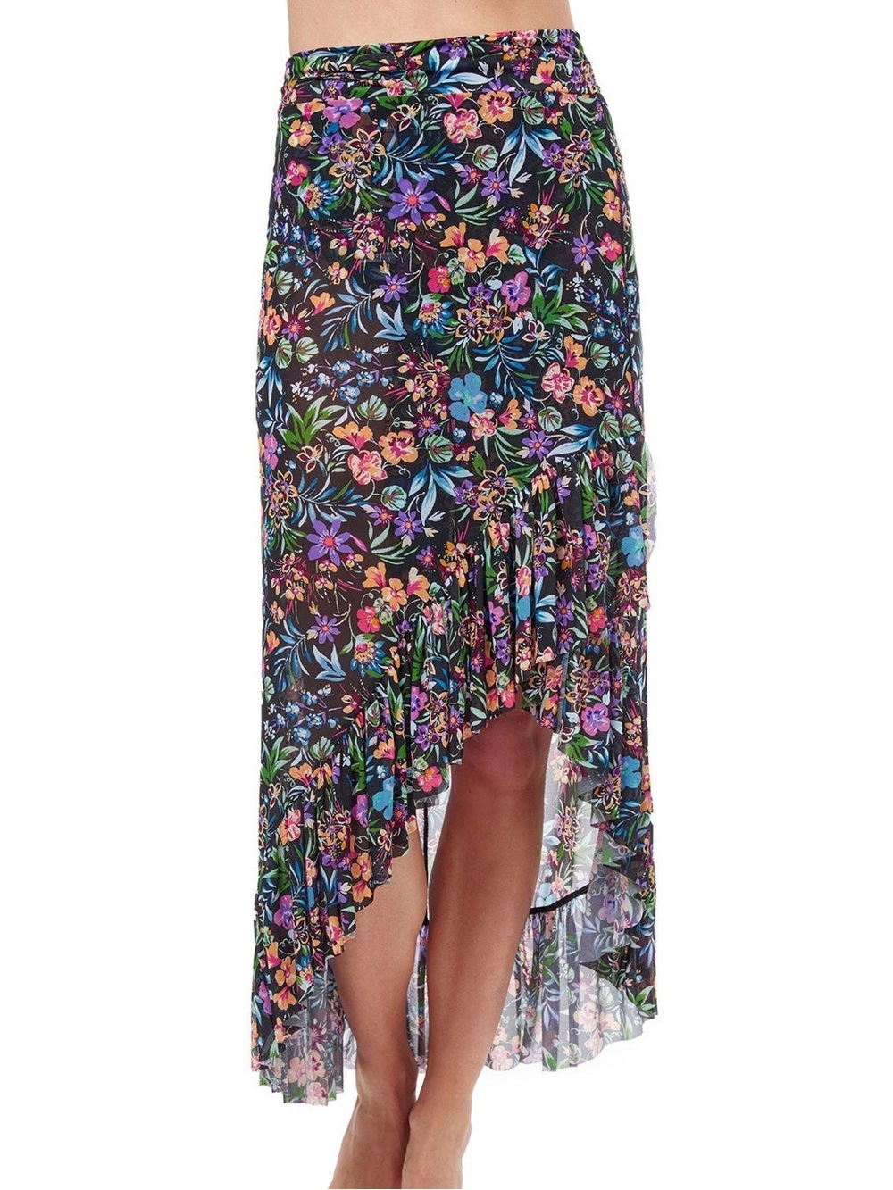 Profile by Gottex FLORA RUFFLED HIGH LOW MESH COVER UP WRAP SKIRT